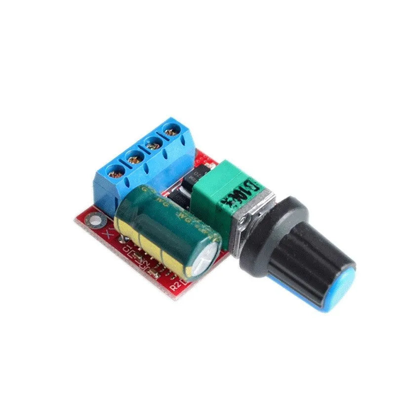 PWM DC motor governor module with connection terminals and adjustment potentiometer for speed control
