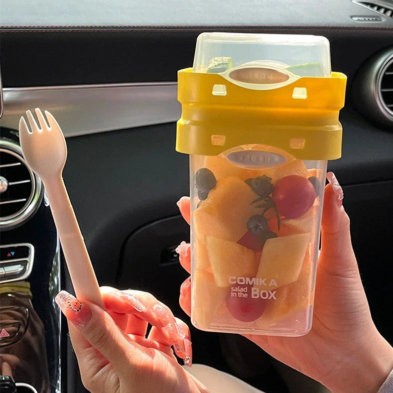 Salad Cup Portable Meal Carrier with Two-Tier Design for Layered Foods and Leak-Proof Lid