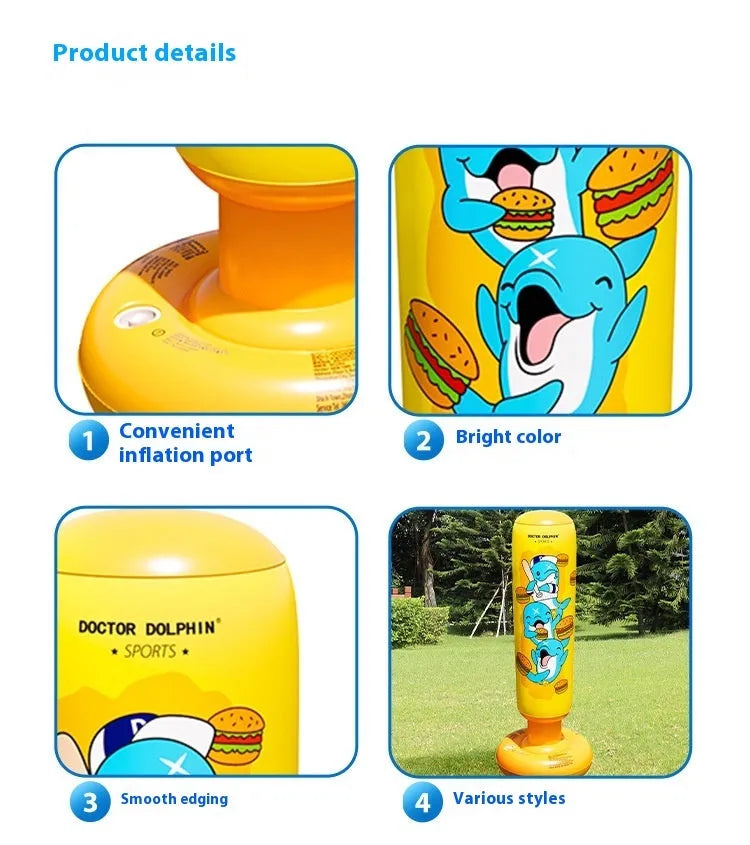 Yellow hamburger pattern inflatable boxing column standing upright at 120cm height for punching practice