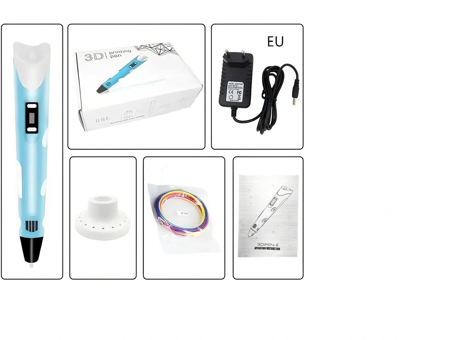 Yellow Children's 3D Printing Pen with USB, base, and 3m 3-colour consumables for three-dimensional drawing