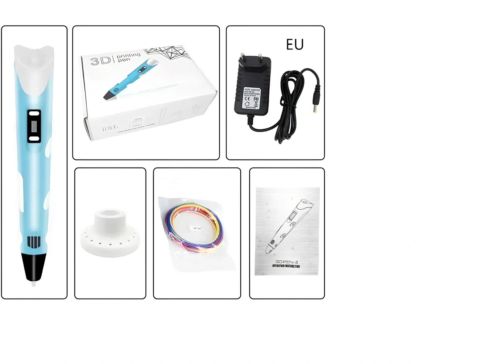 Yellow Children's 3D Printing Pen with USB, base, and 3m 3-colour consumables for three-dimensional drawing