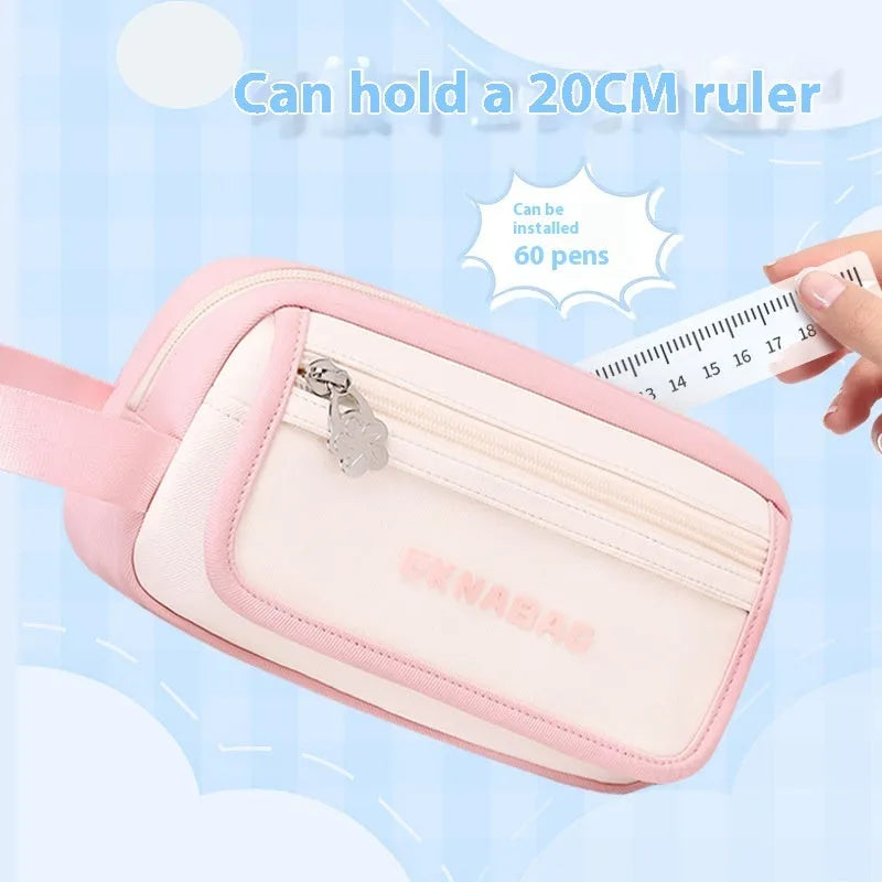 Large capacity Oxford fabric stationery bag in Korean style, pink colour, for students