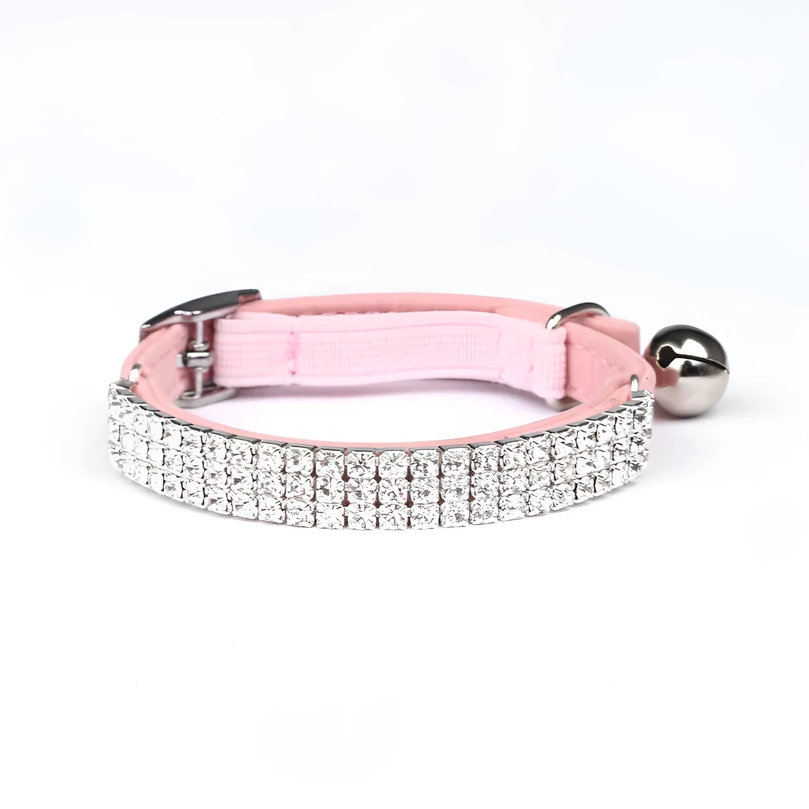 Rhinestone-decorated suede velvet cat collar shown in multiple colours on adjustable strap