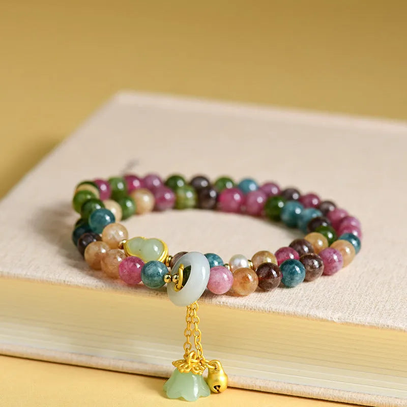 Natural chalcedony double circle bracelet with 6-6.5mm beads geometric women's crystal jewellery