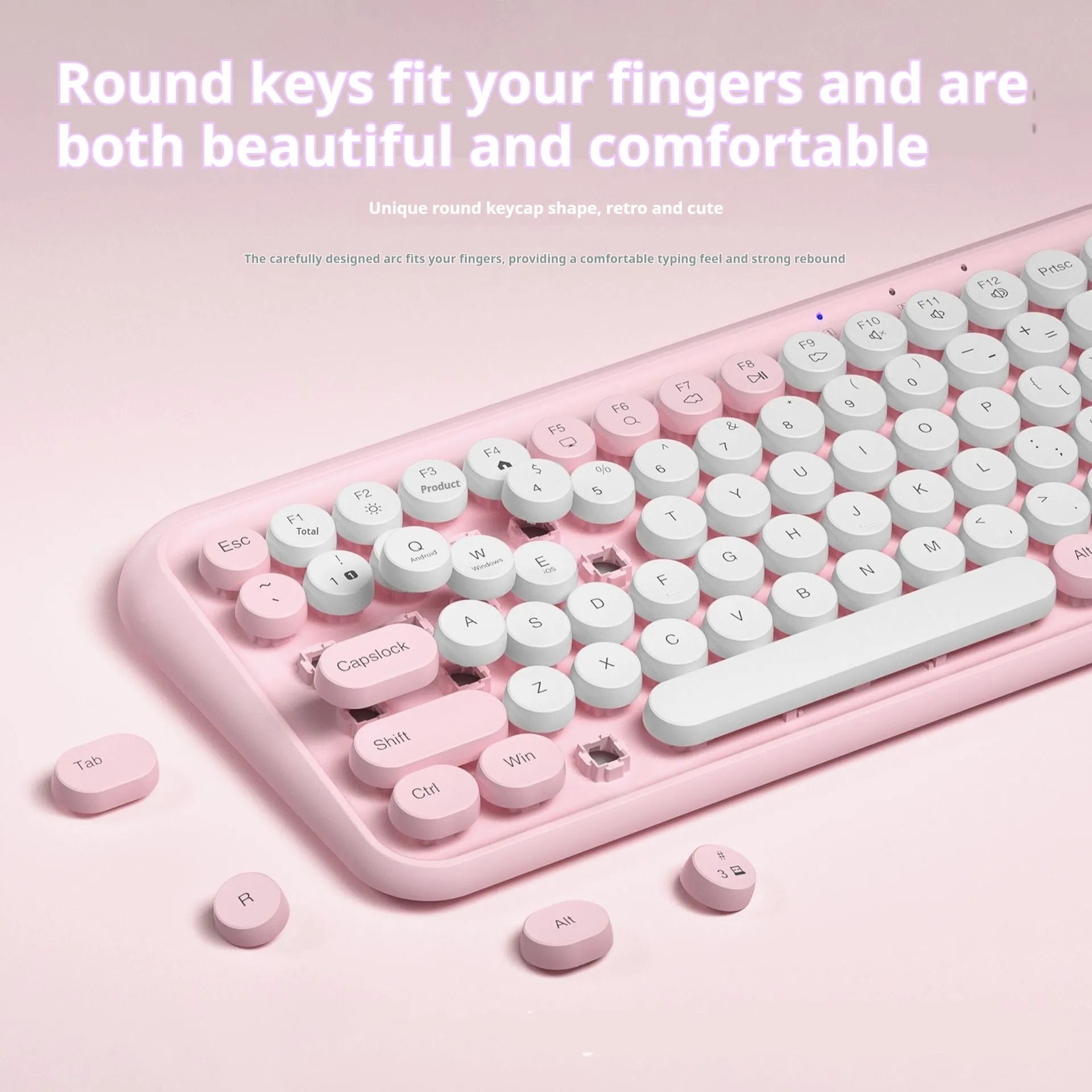 Pink Bluetooth wireless keyboard with 84 keys measuring 339mm wide