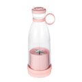Mini portable juicer 380ml in blue with USB cable, stainless steel blades, and compact design