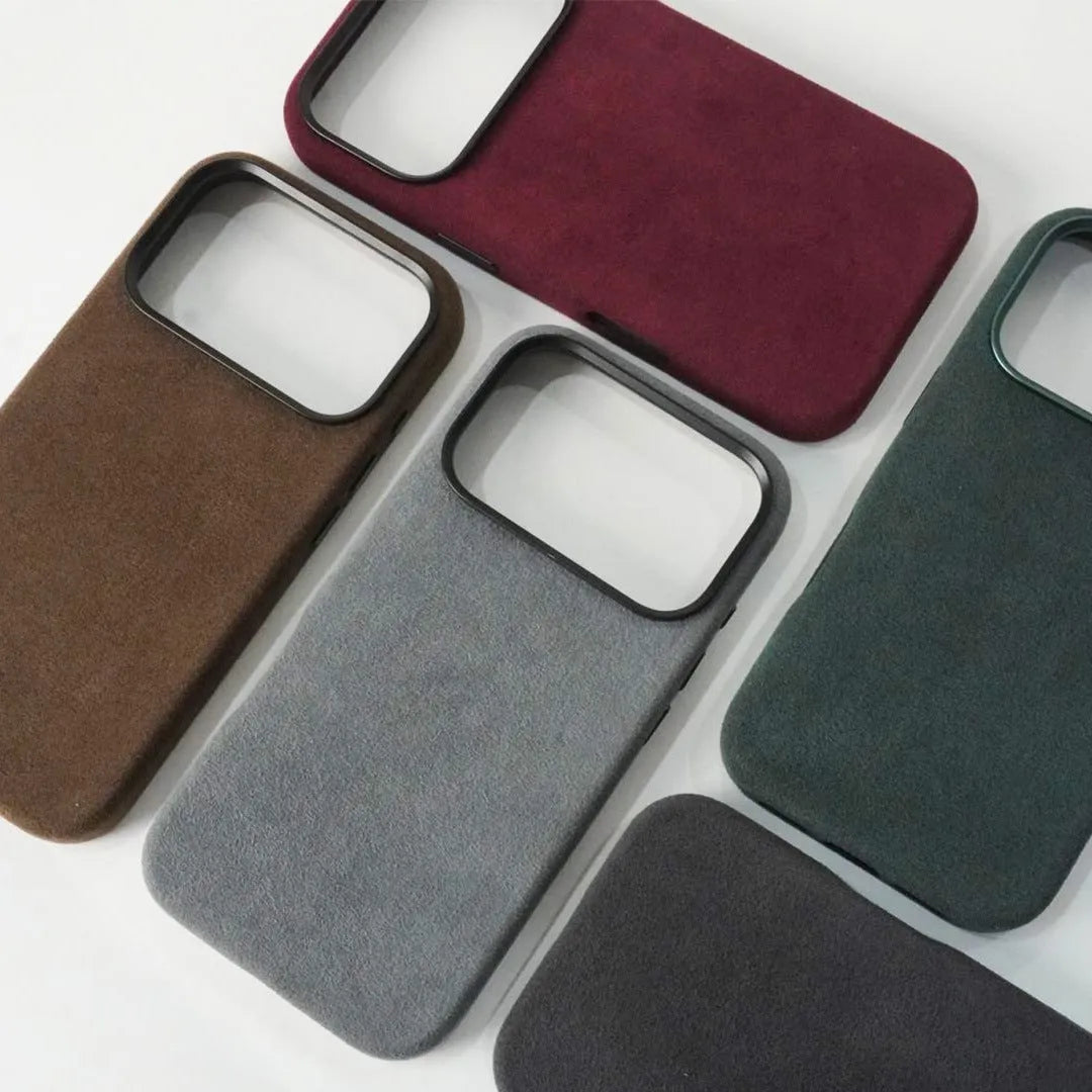 Alcantara magnetic iPhone 17 case in wine red colour showing shockproof protective design