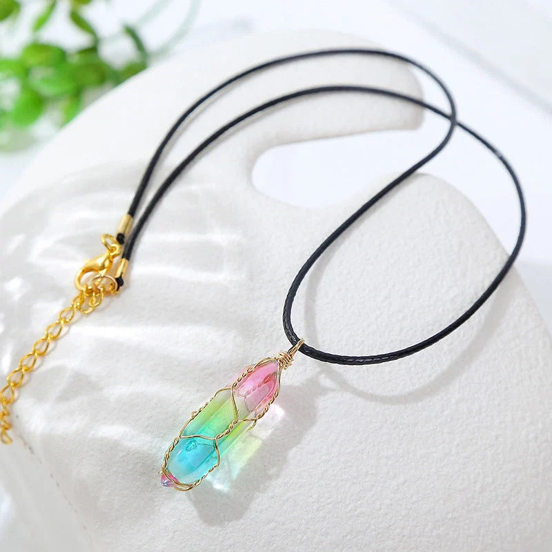 Women's transparent geometric diamond crystal necklace in various colours
