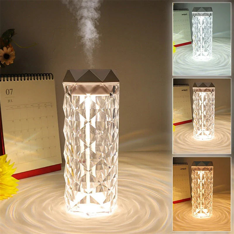 Crystal Lamp Humidifier with Soothing Mist, Color-Changing Ambient Lighting, and Elegant Rose Design