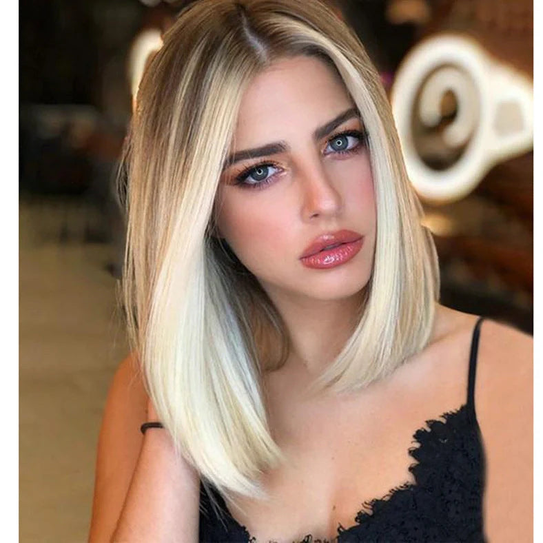 Women's medium bob wig with split ends and gradient colour 8219RT, 20-25cm length with 8-12cm bangs