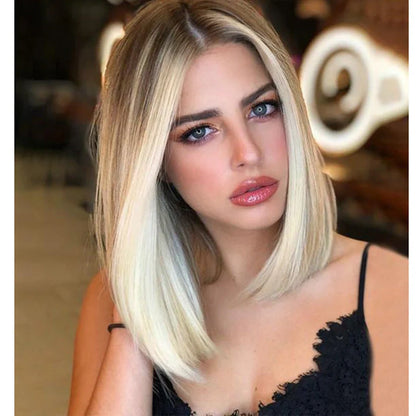 Women's medium bob wig with split ends and gradient colour 8219RT, 20-25cm length with 8-12cm bangs