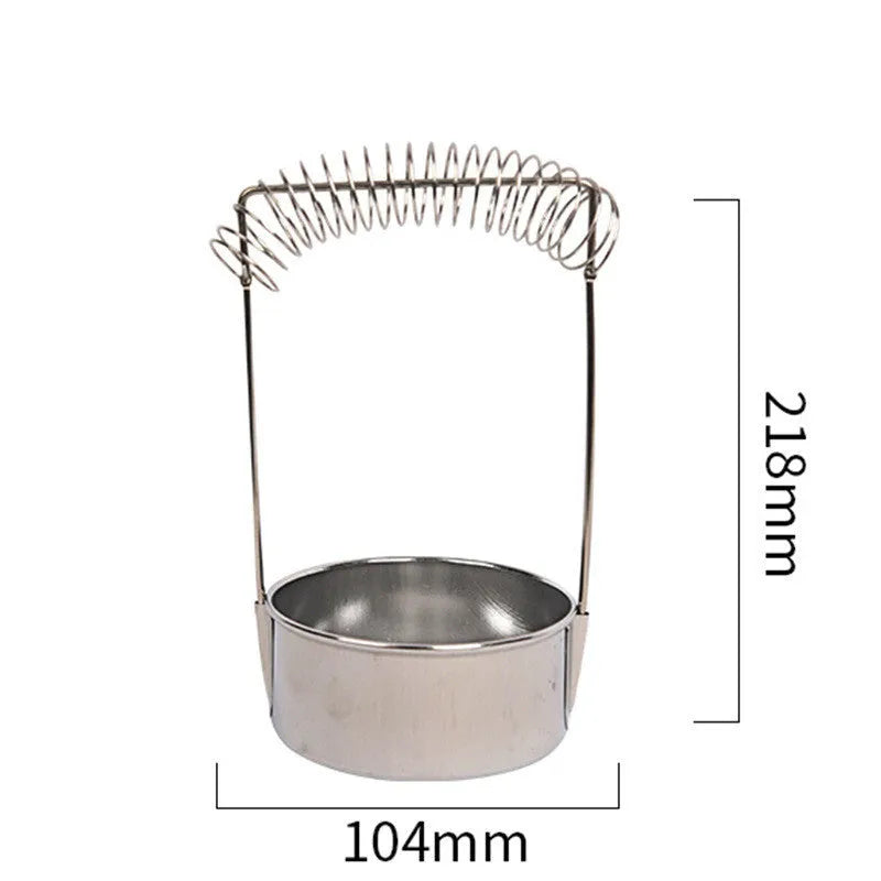 Silver stainless steel oil painting pen washer with a brush clamped at the rim