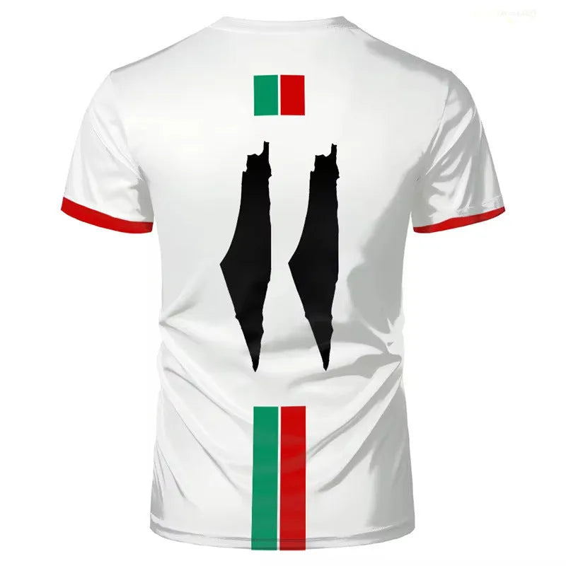 3D printed football T-shirt with raised graphic patterns in spandex fabric