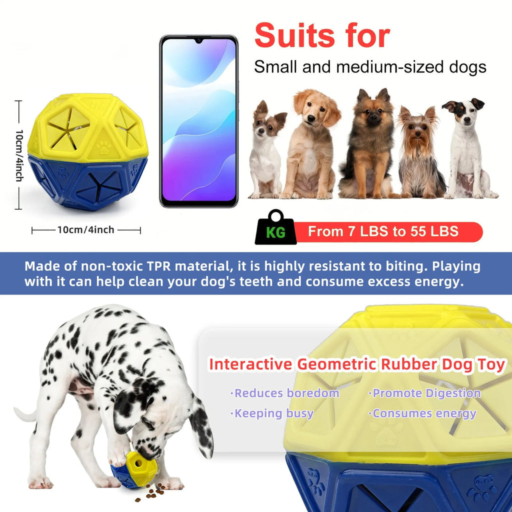 Blue interactive dog puzzle ball with hollow interior for treat dispensing