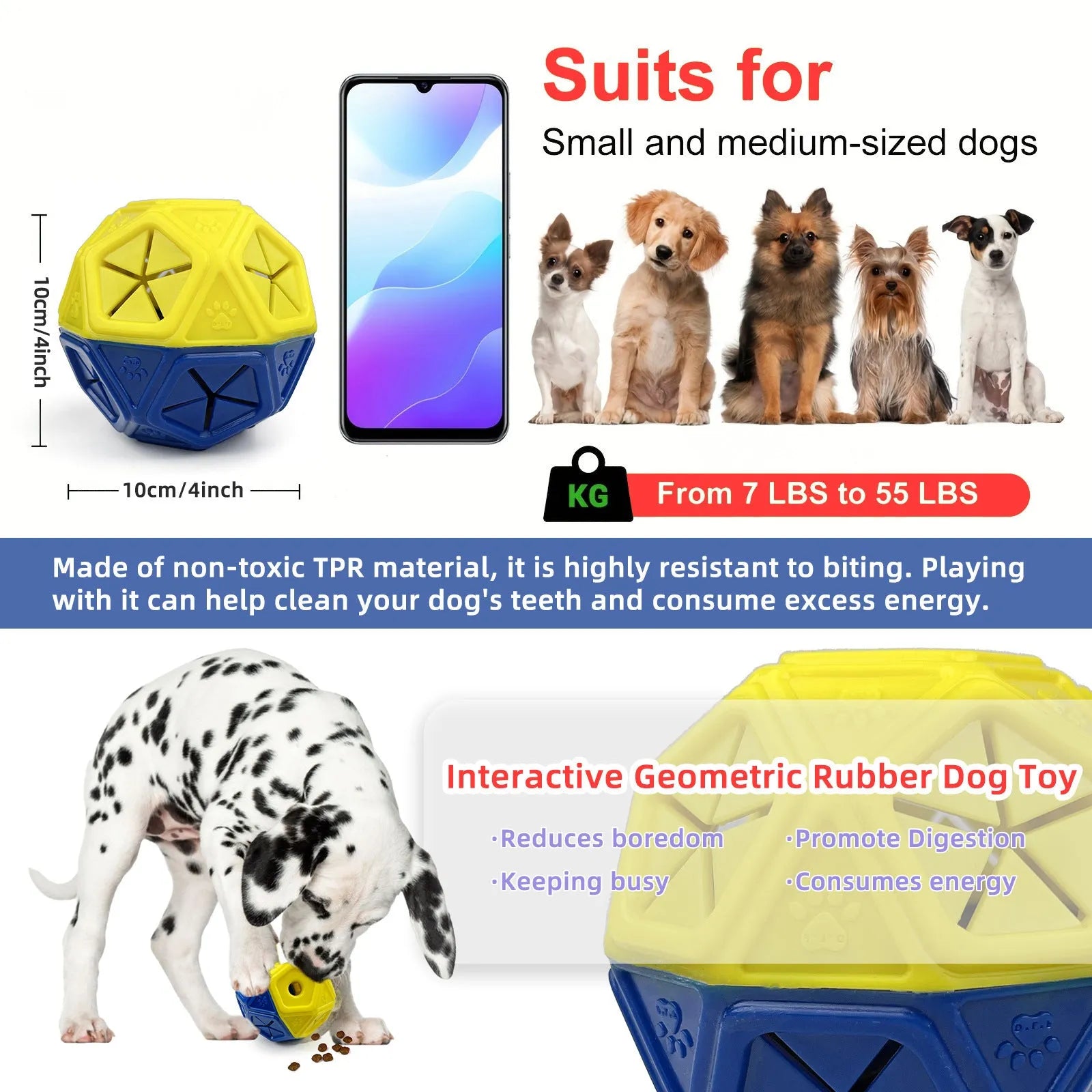 Blue interactive dog puzzle ball with hollow interior for treat dispensing