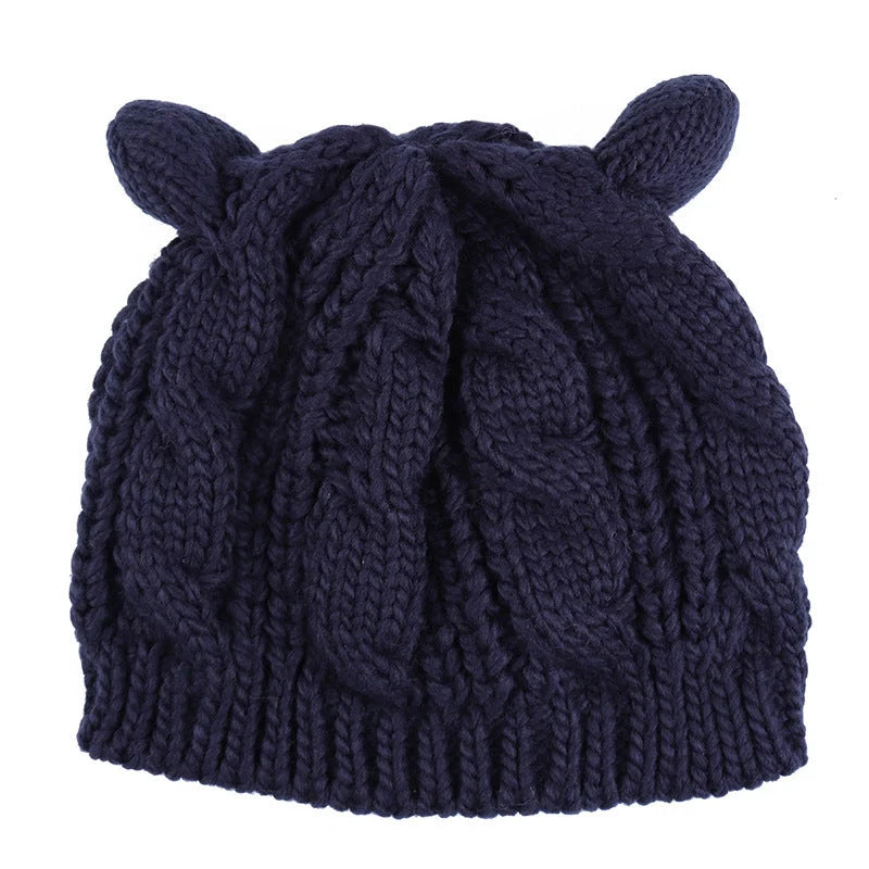 Handcrafted 3D knitted cat ear beanie in various colours for winter warmth