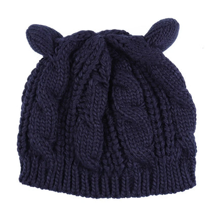 Handcrafted 3D knitted cat ear beanie in various colours for winter warmth