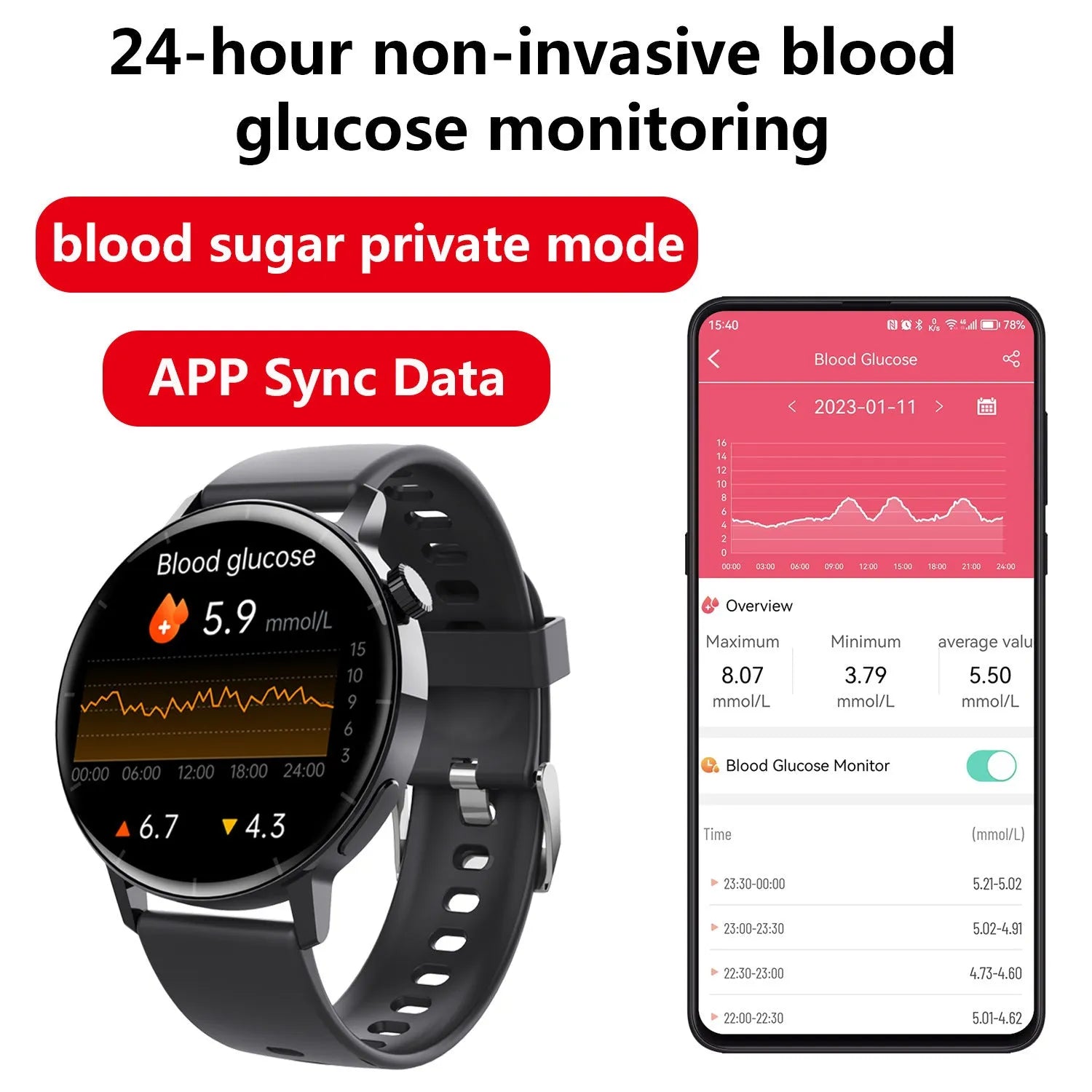 F67S smart watch displaying health metrics on IPS screen with black leather strap