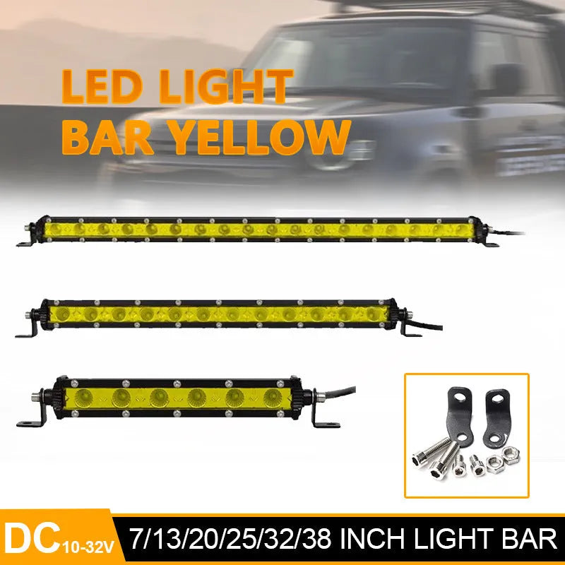 25-inch single row aluminium LED light bar with cool white lights and mounting brackets.