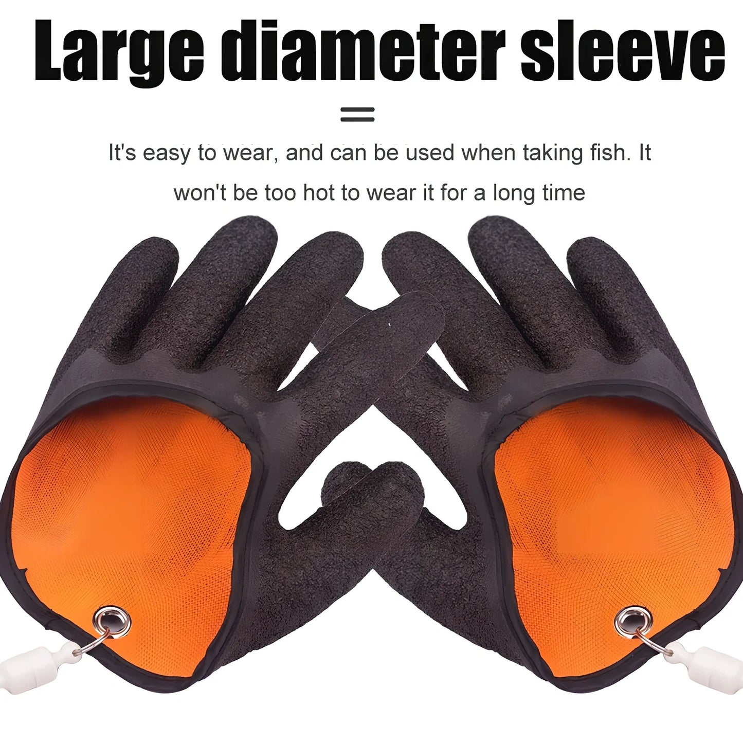Purple anti-slip fishing gloves with latex coating and magnetic clip for puncture protection in left or right hand, 25cm length