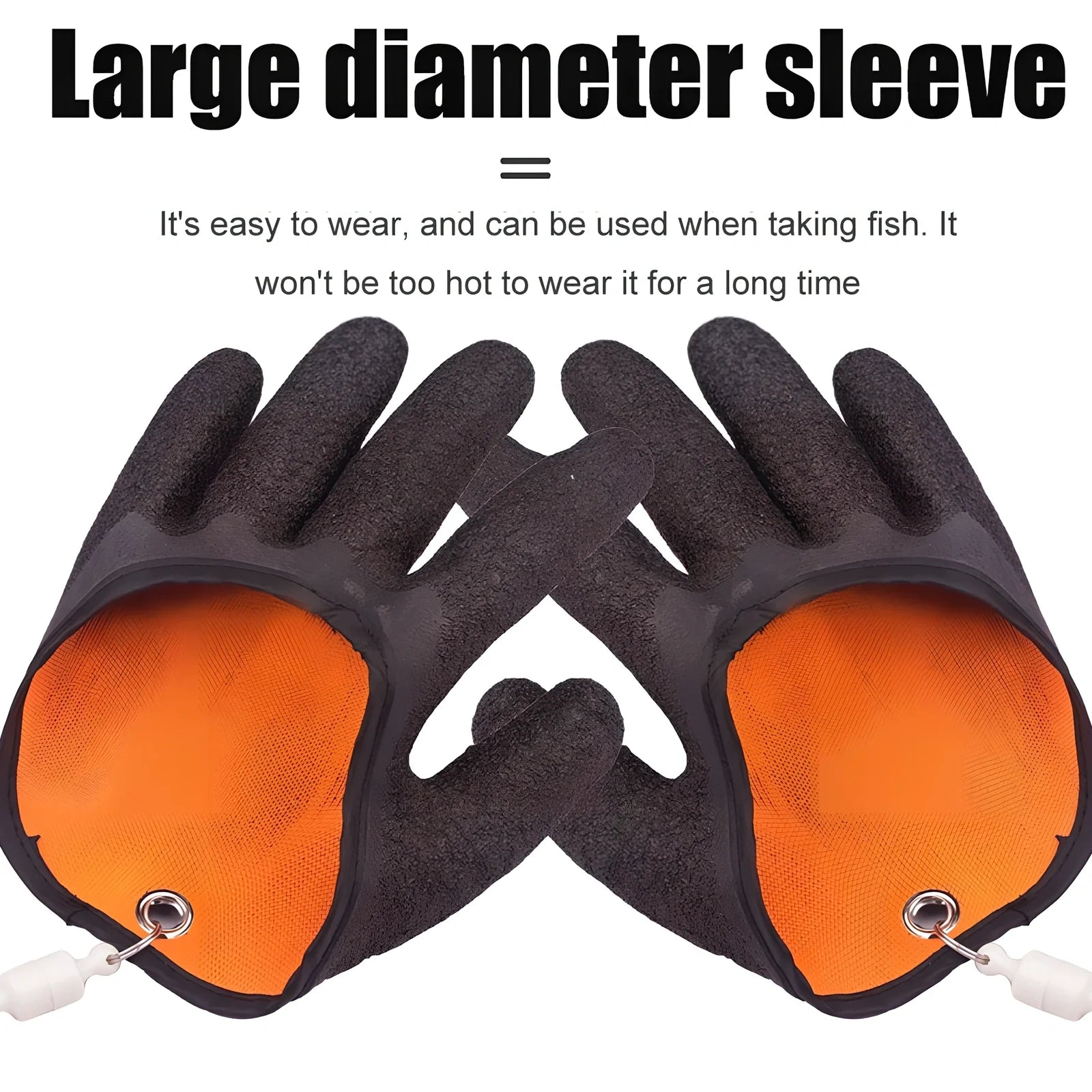 Purple anti-slip fishing gloves with latex coating and magnetic clip for puncture protection in left or right hand, 25cm length