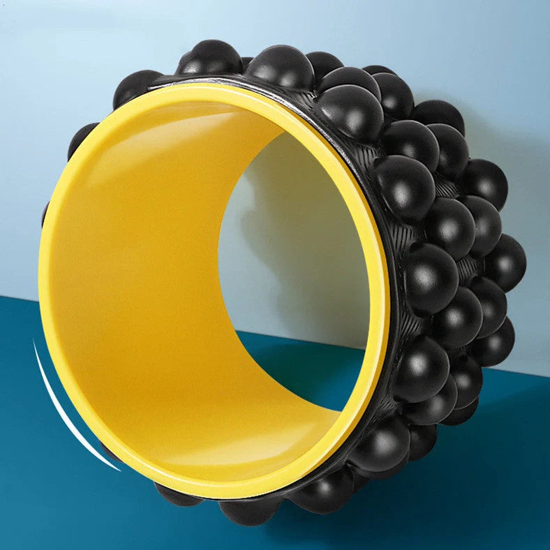 Purple and blue yoga wheel with 30cm diameter for backbend exercises