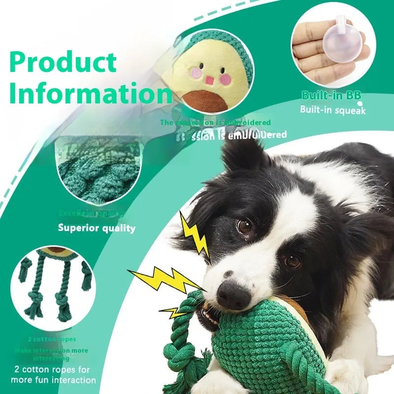 Green plush dog toy with interactive sound and bite resistance, 14cm size