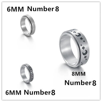 Stylish titanium steel rings with stars, moons, and unique textures for fashionable accessories