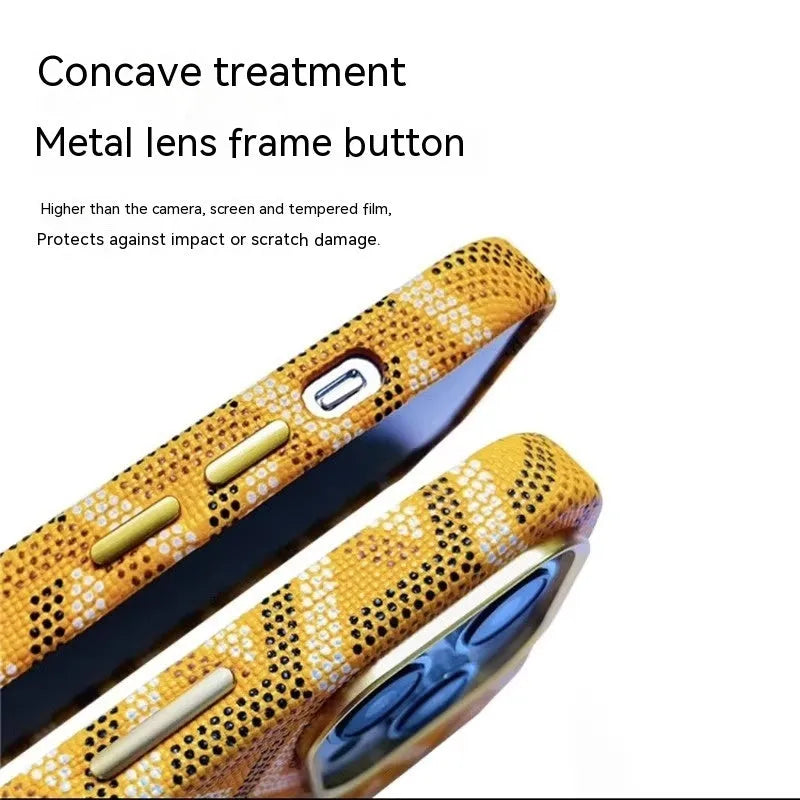 Leather magnetic drop-resistant phone case for Apple iPhone in gold with all-inclusive design