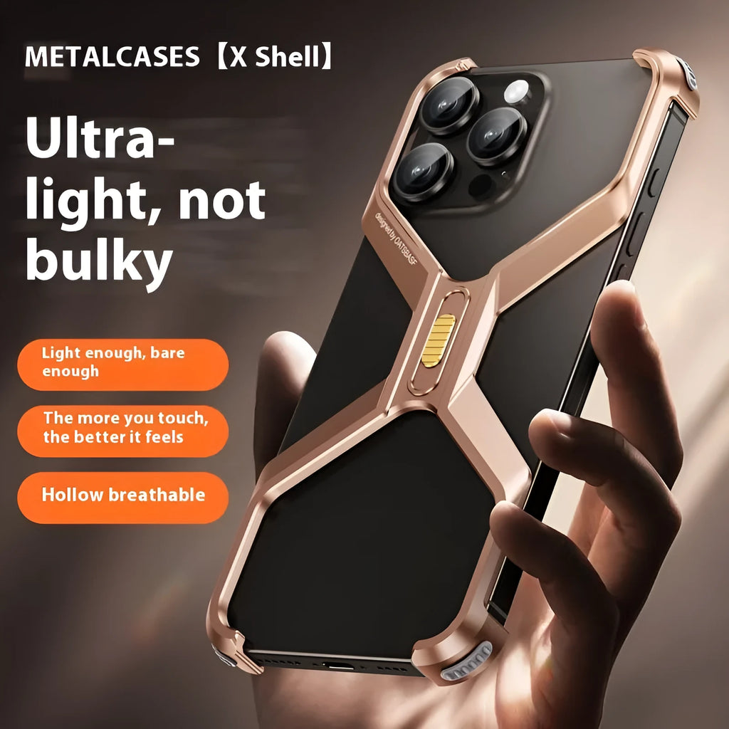 Aluminium alloy hollow frameless protective sleeve for iPhone 16 Pro Max, frosted Titanium Black finish
