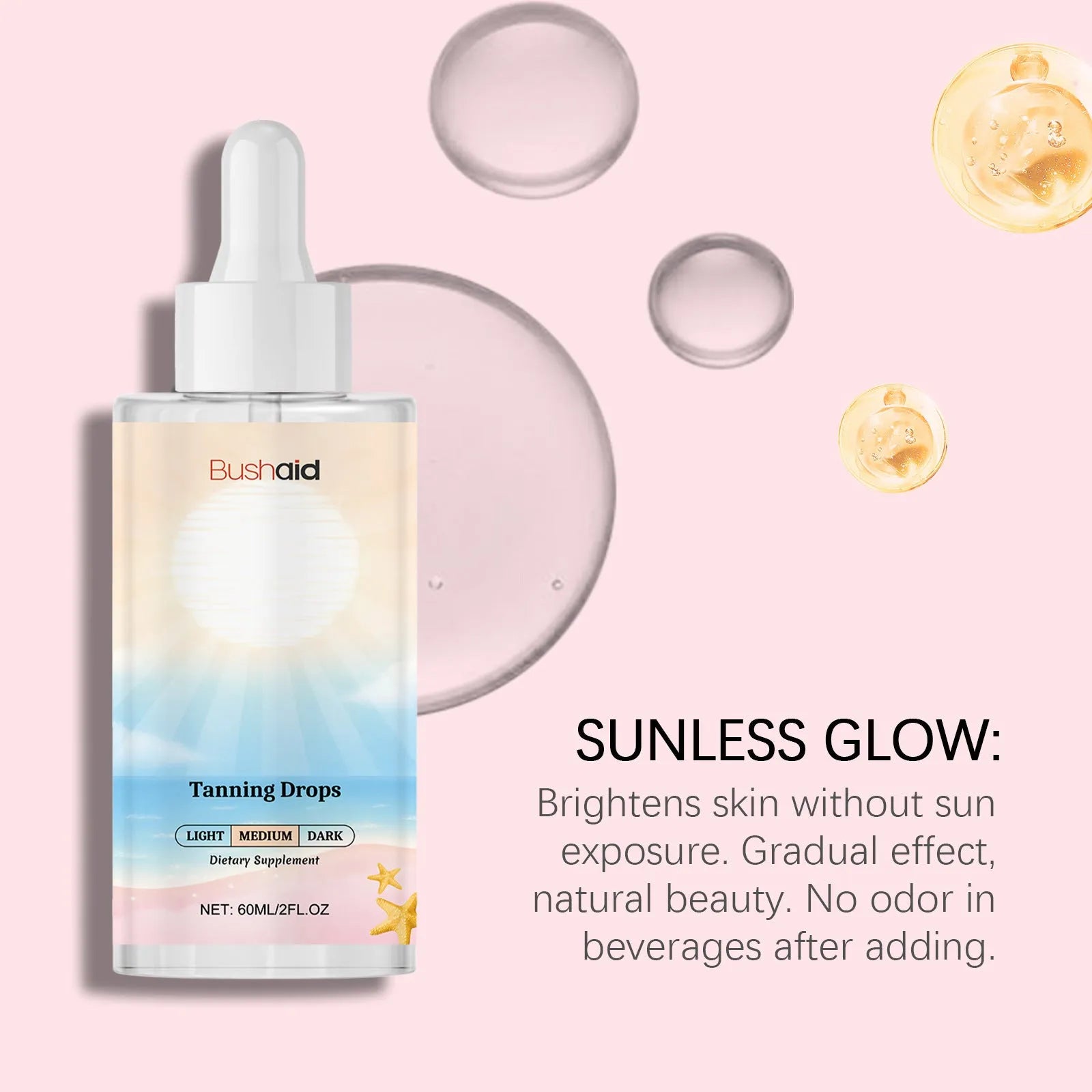 60ml no sunlight tanning drops serum in 31x31x126mm container
