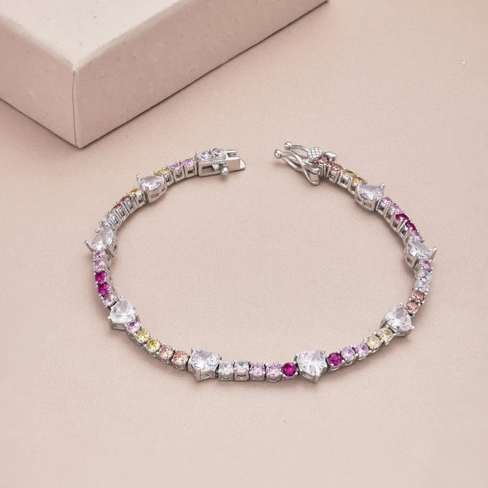 S925 sterling silver heart-shaped geometric bracelet for women in adjustable sizes 16cm 17cm 18cm