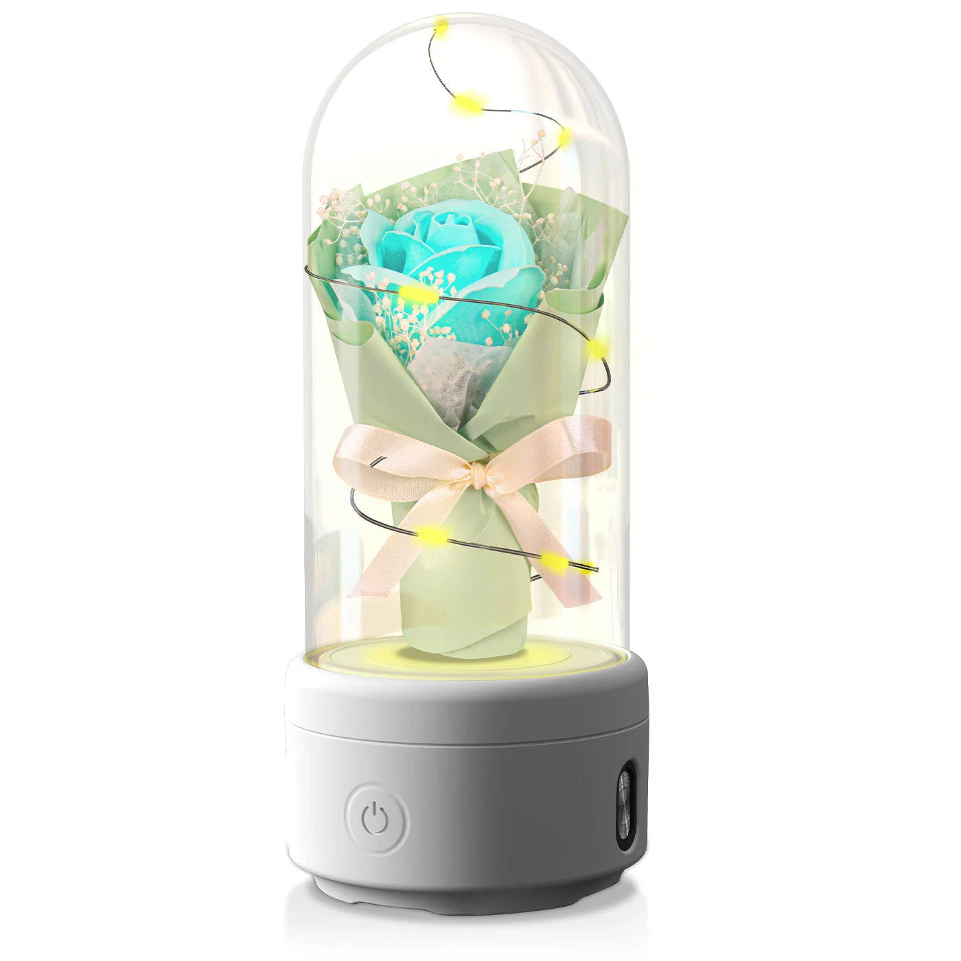 Creative 2-in-1 Bouquet LED Light and Bluetooth Speaker with Rose-themed Glass Lampshade