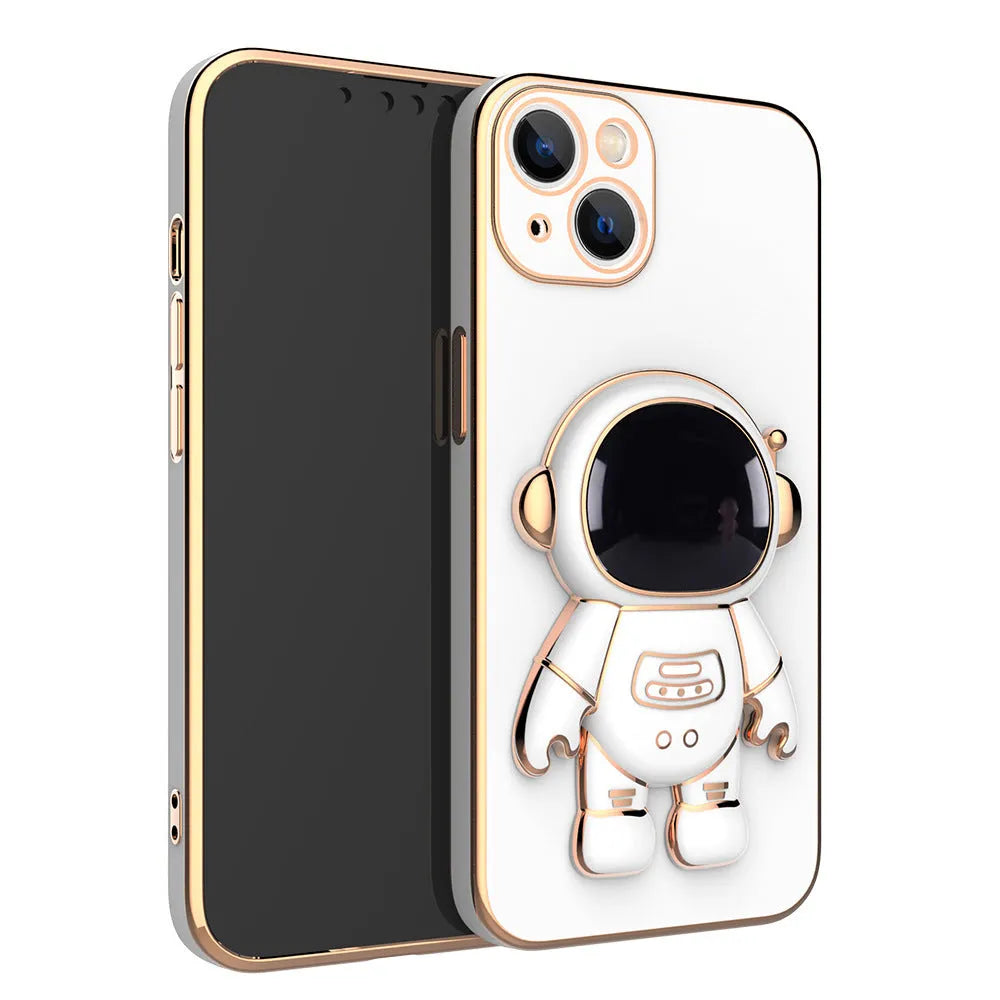 3D astronaut TPU phone case with electroplating bracket in light cyan for iPhone