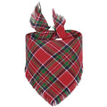 Classic plaid dog bandana with tassel edges in autumn colours on canine