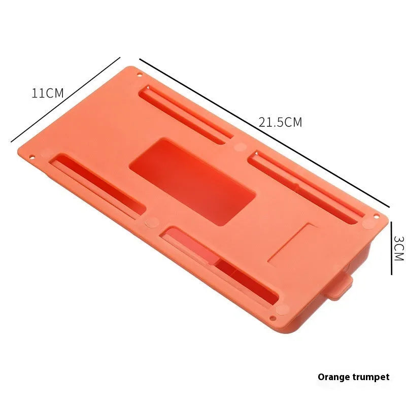 White plastic adhesive under-table storage drawer with covered lid and internal grid compartments