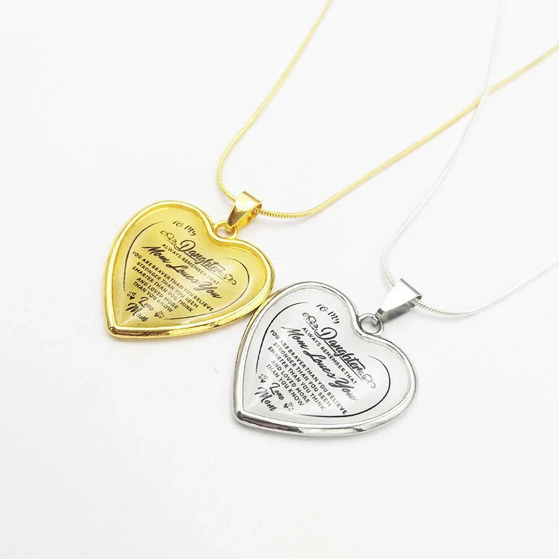 Heart-shaped epoxy necklace with inspirational message for daughters