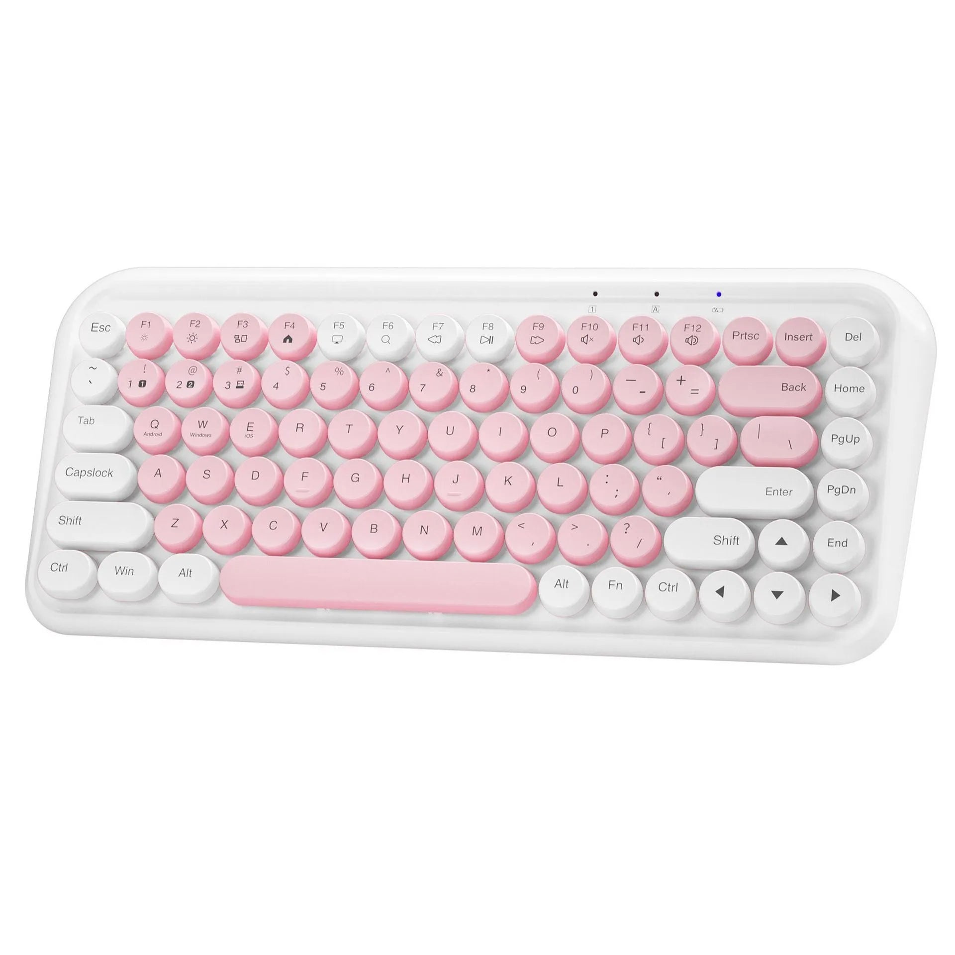 Pink Bluetooth wireless keyboard with 84 keys measuring 339mm wide