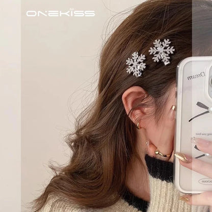Crystal snowflake pearl hair clip with antlers or branches design for winter fashion