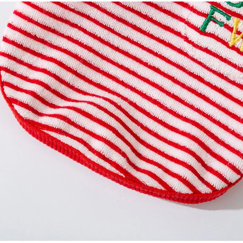 Red striped warm fleece pet clothing for small dogs and cats with two leg openings and embroidered pocket