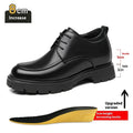 Height increasing formal leather shoes for men with 6cm lift, round toe, black colour, two-layer cowhide upper