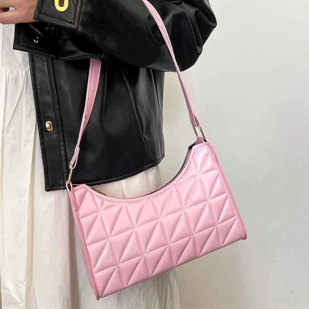 Rhombus women's PU shoulder bag classic all-matching style horizontal square shape black colour with sandwich pocket