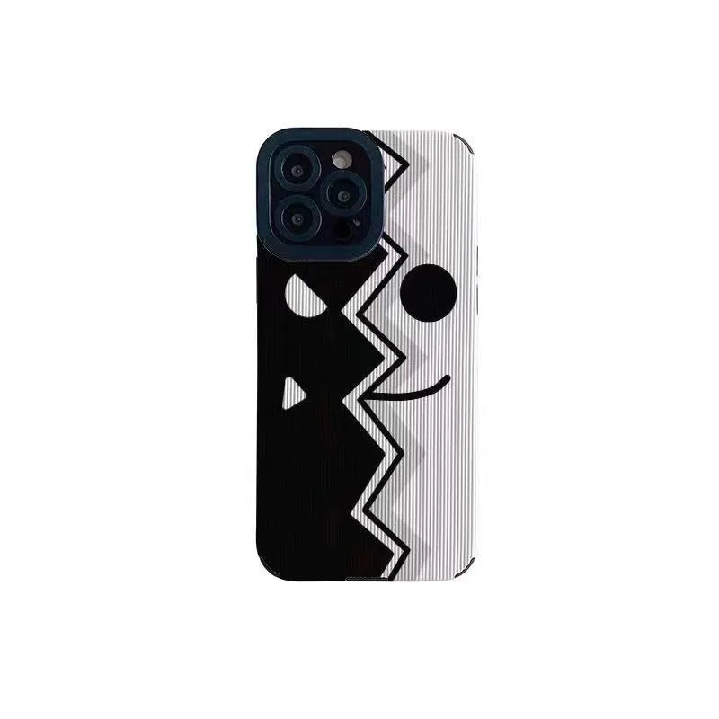 Chinese style silicone iPhone case with geometric metal stamping pattern and wavy texture surface