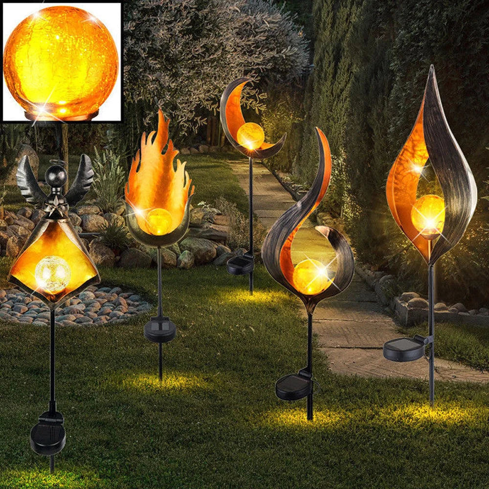 LED Solar Flame Metal Decorative Light in various styles for outdoor use