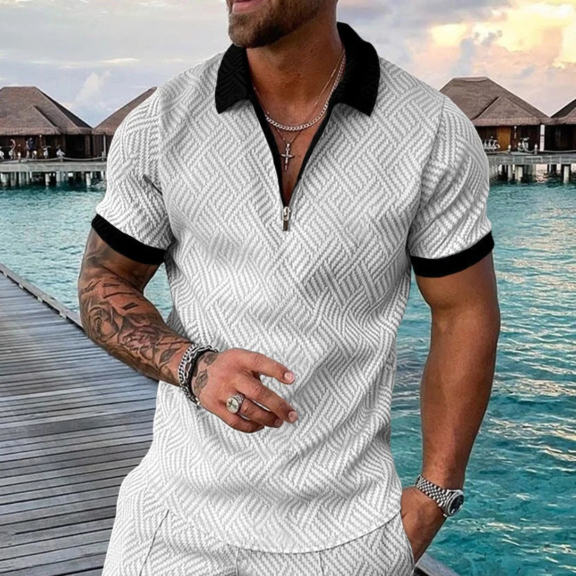 European and American style polo lapel short-sleeved T-shirt in polyester, available in three colours
