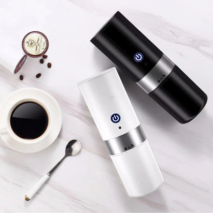 Versatile portable coffee maker with one-button operation, compatible with coffee capsules and ground coffee for on-the-go convenience