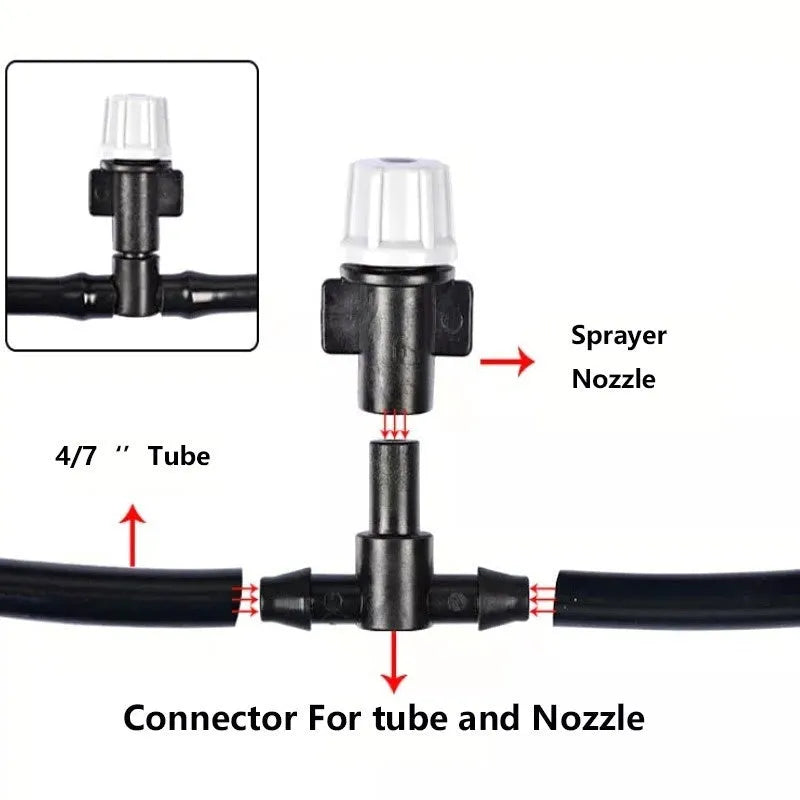 10 metre garden irrigation hose mist system with micro spray heads for cooling and humidification