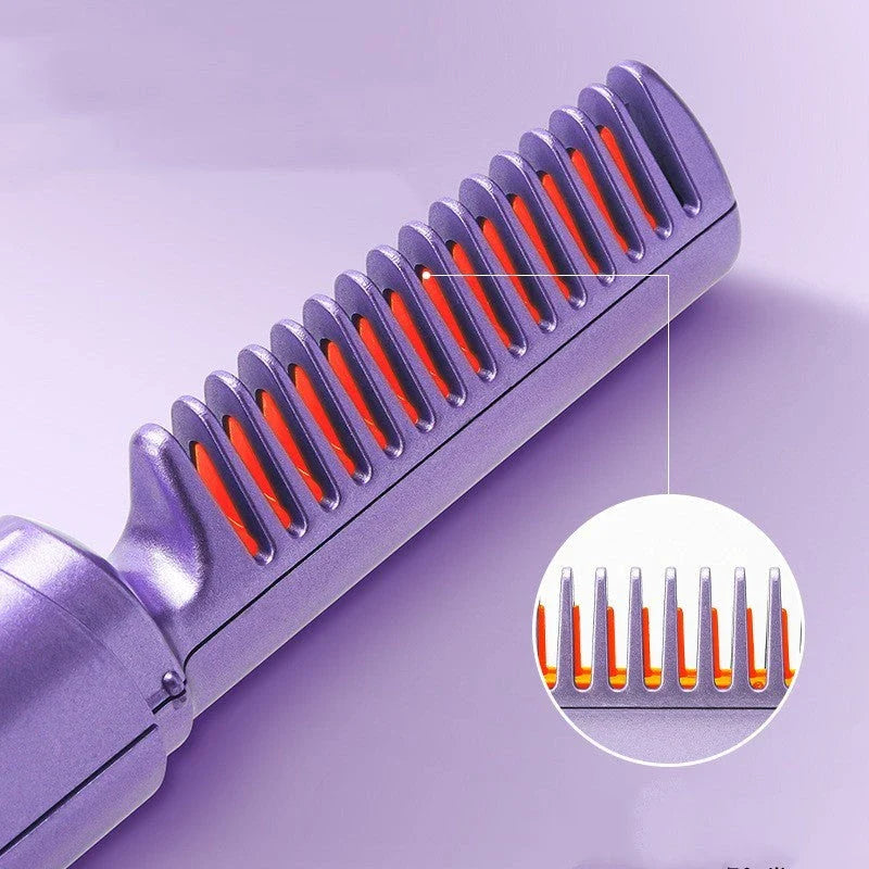 Portable cordless hair straightener and curler brush with ceramic plates for smooth, salon-quality styling