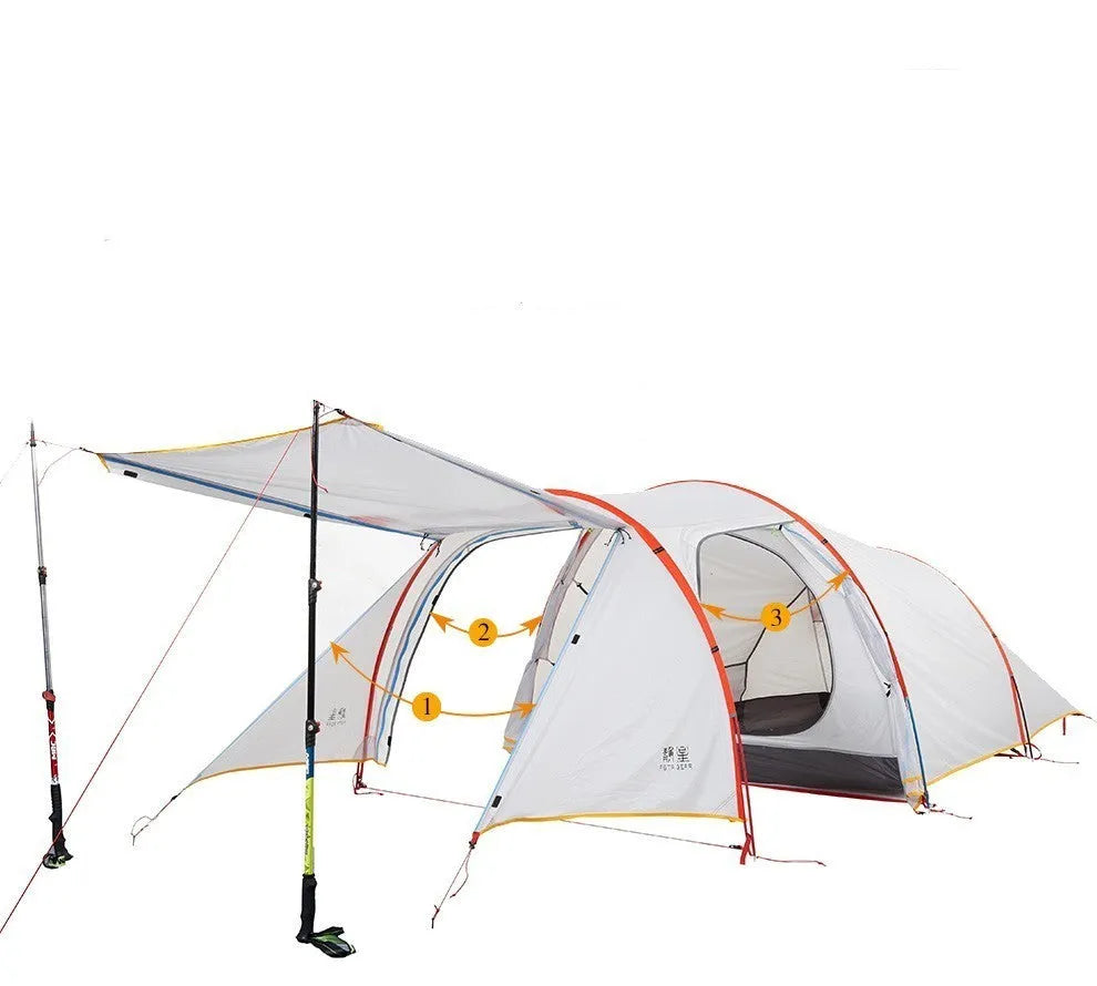 3 person tunnel tent for mountaineering camping with aluminium poles and cloud cover colour