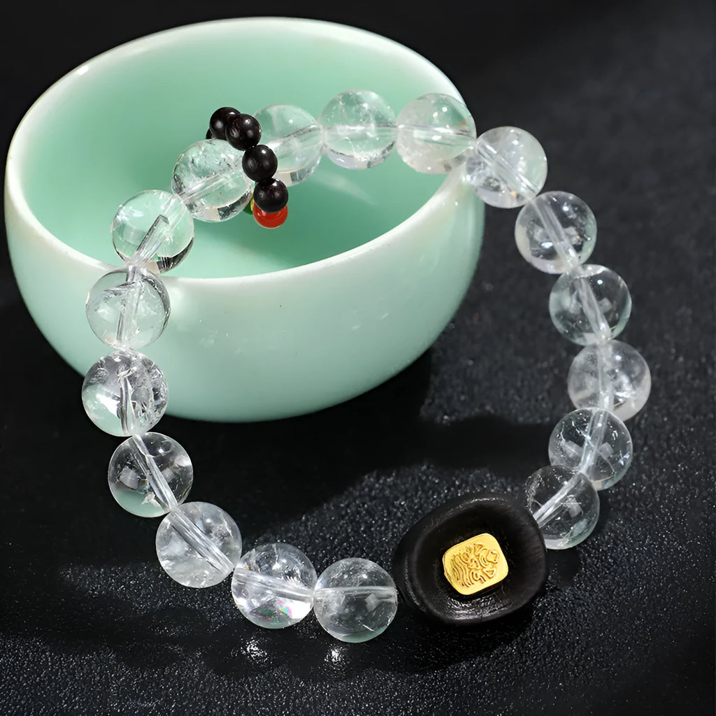 Natural white crystal ebony five warp bracelet showing manual processing and ethnic design details